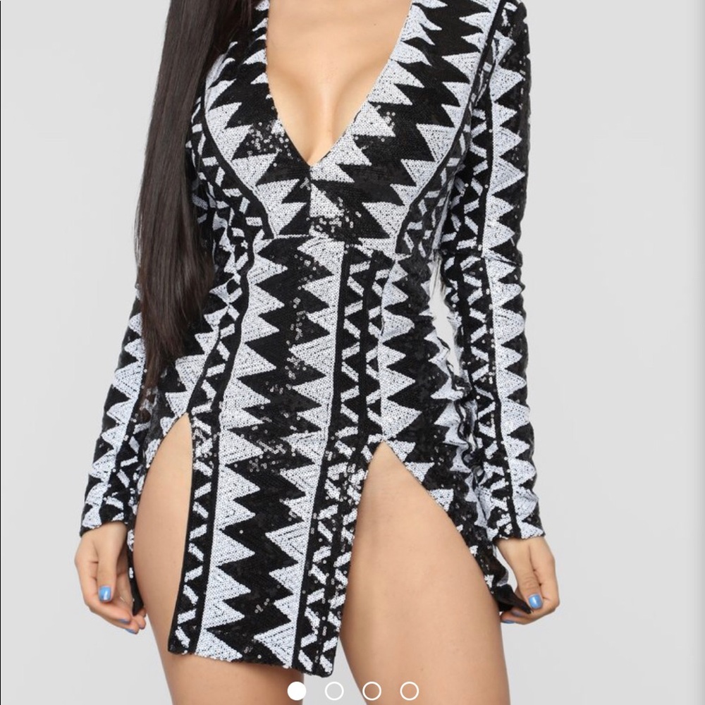 Dance Floor Diva Sequin Mini Dress - Black/White